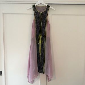 Pink silk dress with lace detail. Size small